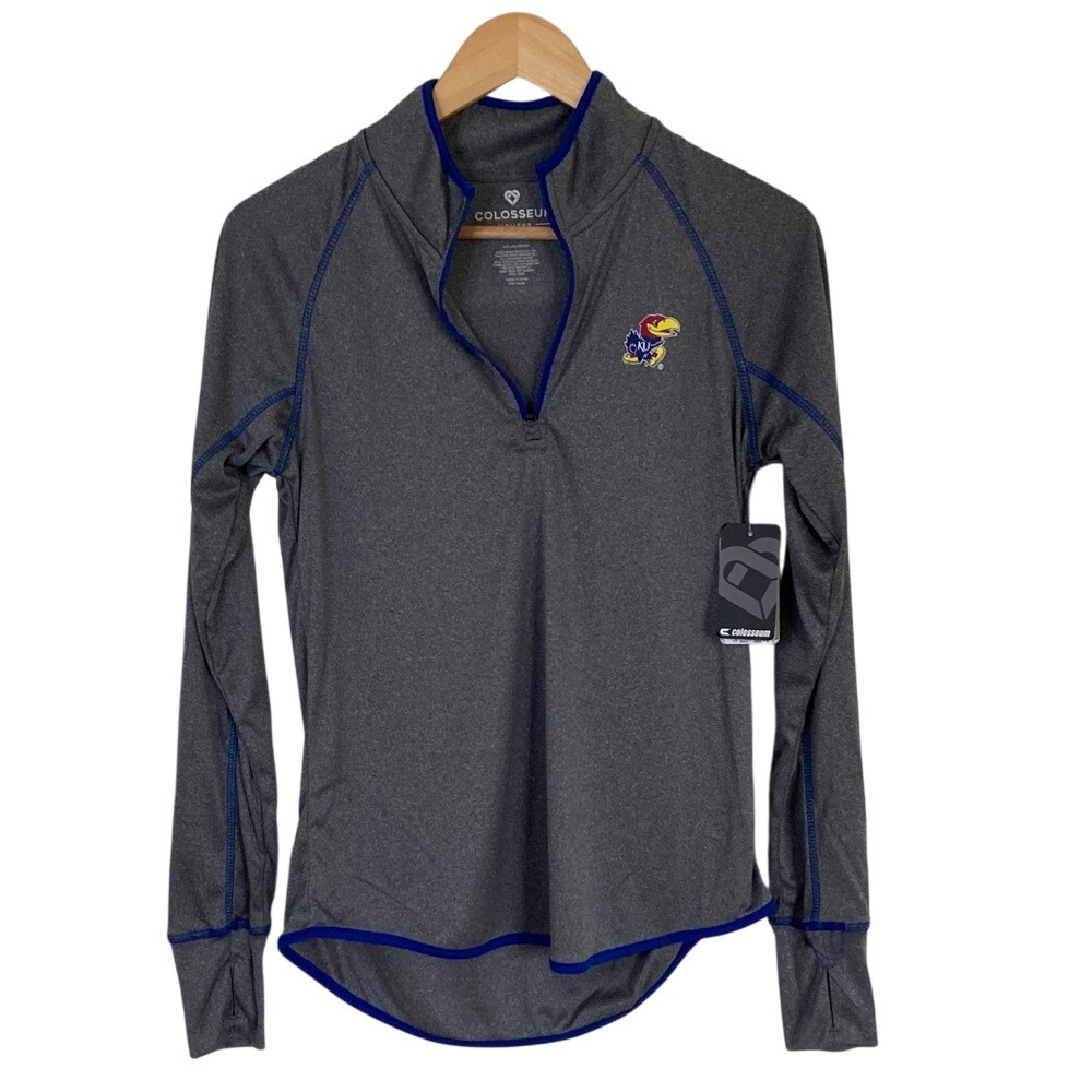 Colosseum Womens‎ Heather Gray Kansas Jayhawks Morningside Sleeve 1/4 Zip Size M